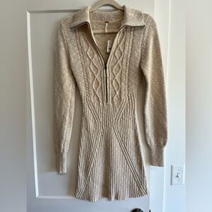 NWT FREE PEOPLE MONT BLANC MINI DRESS NEUTRAL TAN SIZE S